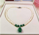 Freshwater Pearl Necklace with Jade Pendant and 925 Silver Clasp