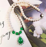 Freshwater Pearl Necklace with Jade Pendant and 925 Silver Clasp