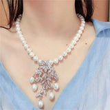 Coconut Tree Zircon Pearl Earring Necklace Set Women Summer Jewelry