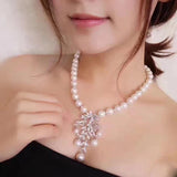 Coconut Tree Zircon Pearl Earring Necklace Set Women Summer Jewelry