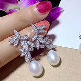 Coconut Tree Zircon Pearl Earring Necklace Set Women Summer Jewelry