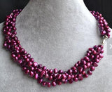 Freshwater Pearl Necklace 4 rows Baroque Amaranth 7mm Bridesmaid Jewelry