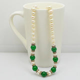 Freshwater Pearl Choker Necklace with Green Jade Beads
