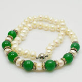 Freshwater Pearl Choker Necklace with Green Jade Beads