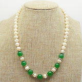 Freshwater Pearl Choker Necklace with Green Jade Beads