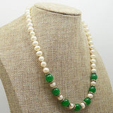 Freshwater Pearl Choker Necklace with Green Jade Beads