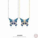 925 Silver Turquoise Butterfly Pendant Clavicle Necklace for Women