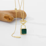 925 Silver Gothic Green Malachite Lock Pendant Necklace for Women