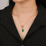 925 Silver Gothic Green Malachite Lock Pendant Necklace for Women