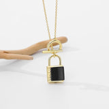 925 Silver Gothic Green Malachite Lock Pendant Necklace for Women