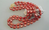Double Rows Red Purple Freshwater Pearl Necklace 8-9mm