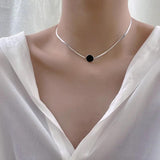 925 Silver Blade Chain Choker Necklaces Round Tag Short Chokers