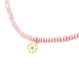 Purple Pink Choker Necklace Real Pearl 925 Sterling Silver Daisy Pendant
