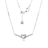 Sparkling Wishbone Heart Necklace 925 Sterling Silver Jewelry