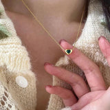 925 Silver Zircon Heart Pendant Necklace Colorful Stylish Minimalist Jewelry