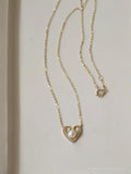 925 Silver Pearl Heart Pendant Necklace 14K Clavicle Jewelry