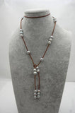 Gray Freshwater Pearl & Leather Lariat Long Necklace Women Gift