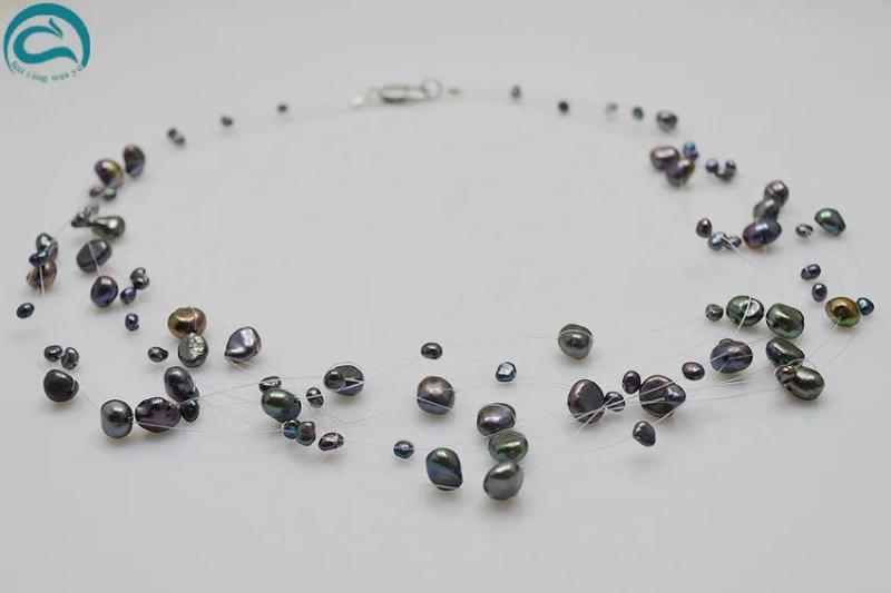 AA 4-8MM Illusion Floating Freshwater Pearl Necklace