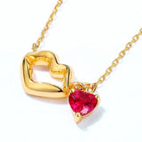 Anomokay Sexy Lips with Heart Ruby Corundum Necklace 925 Sterling Silver
