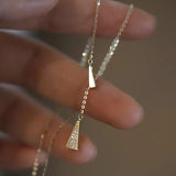 925 Silver Zirconia Triangle Pendant Necklace Y Shape 14K Stylish Jewelry