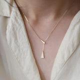 925 Silver Zirconia Triangle Pendant Necklace Y Shape 14K Stylish Jewelry