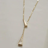 925 Silver Zirconia Triangle Pendant Necklace Y Shape 14K Stylish Jewelry