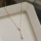 925 Silver Zirconia Triangle Pendant Necklace Y Shape 14K Stylish Jewelry