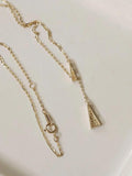 925 Silver Zirconia Triangle Pendant Necklace Y Shape 14K Stylish Jewelry