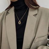 Tulip Flower 925 Silver Necklace Oval Lace Border Pendant