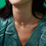 925 Silver Anise Stars Double Layer Necklace with Zircon Choker