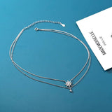 925 Silver Anise Stars Double Layer Necklace with Zircon Choker
