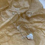 925 Silver Heart Pendant Necklace Natural Stone Couple Jewelry