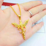 Angel Sword Cross Pendant Necklace for Men Women Craft Imitated Chain Jewelry