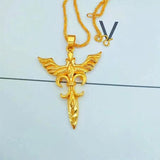 Angel Sword Cross Pendant Necklace for Men Women Craft Imitated Chain Jewelry