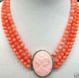3 Rows 6-7mm Pink Coral Beads Necklace