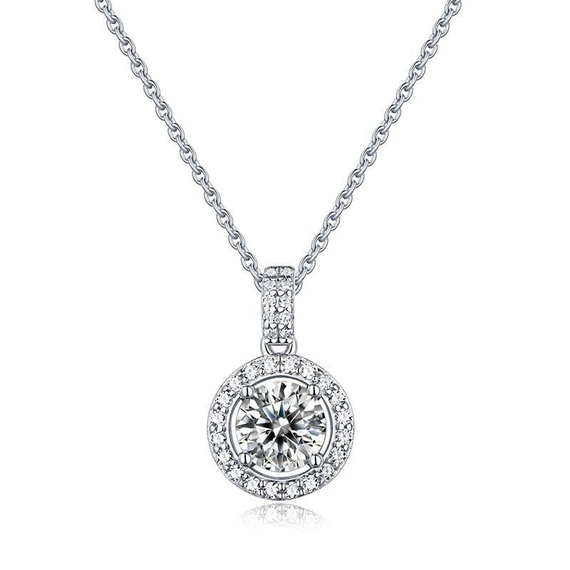 CT Iced Round Moissanite Charm Necklace 925 Sterling Silver