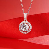 CT Iced Round Moissanite Charm Necklace 925 Sterling Silver