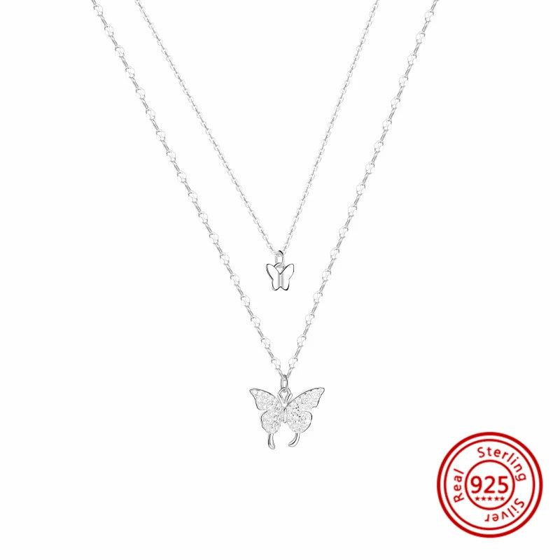 925 Silver Butterfly Zircon Necklace for Women