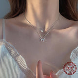 925 Silver Butterfly Zircon Necklace for Women