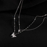 925 Silver Butterfly Zircon Necklace for Women