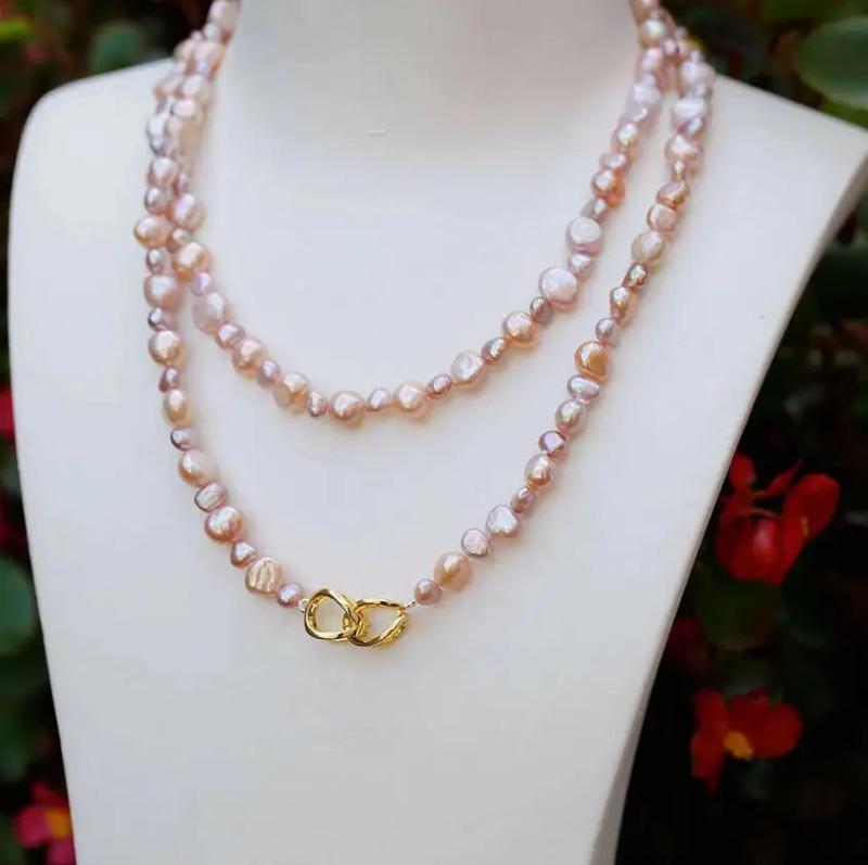Purple Freshwater Baroque Pearl Sweater Chain Necklace