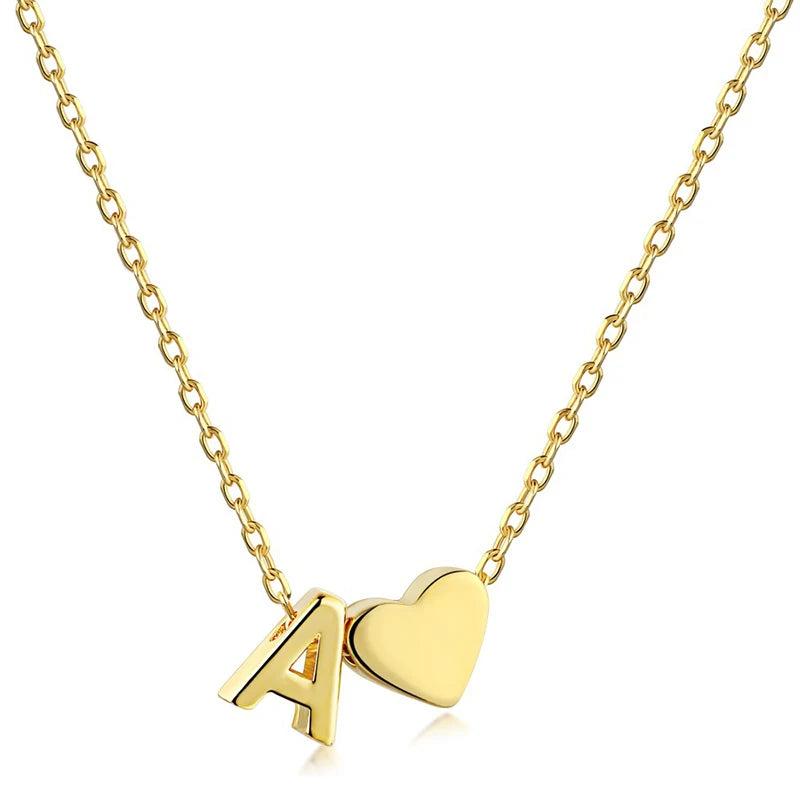 Silver Initial Letter Necklace Angel Gift Choker Heart Pendant