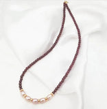 Red Garnet Pearl Silver Choker Necklace 16''