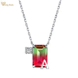 925 Silver Diamond Gemstone Necklace A-W Letters Pendant