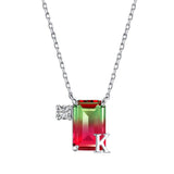 925 Silver Diamond Gemstone Necklace A-W Letters Pendant