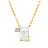 925 Silver Diamond Gemstone Necklace A-W Letters Pendant