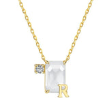 925 Silver Diamond Gemstone Necklace A-W Letters Pendant