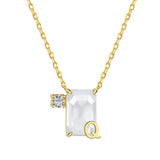 925 Silver Diamond Gemstone Necklace A-W Letters Pendant