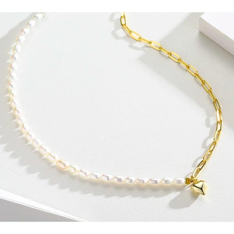925 Silver Chain Pearl Chocker Necklace Women Jewelry