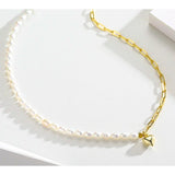 925 Silver Chain Pearl Chocker Necklace Women Jewelry